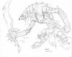 Whisker Blademaster concept art from the video game Dungeon Runners by Joe Madureira