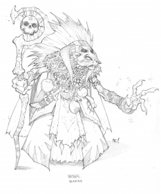 Whisker Shaman concept art from the video game Dungeon Runners by Joe Madureira