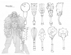 One Handed Maces concept art from the video game Dungeon Runners by Joe Madureira