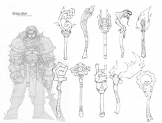 One Handed Staves concept art from the video game Dungeon Runners by Joe Madureira