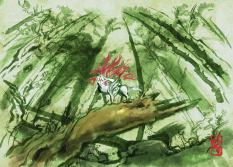 Background concept art from the video game Okami
