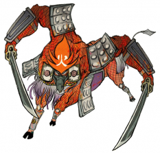 Crimson Helm concept art from the video game Okami