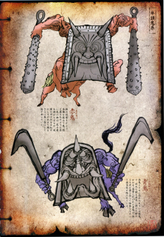 Red And Blue Ogre concept art from the video game Okami