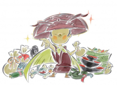 Poncle Merchant concept art from the video game Okami