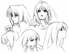 Elly Face Sketches concept art from the video game Xenogears