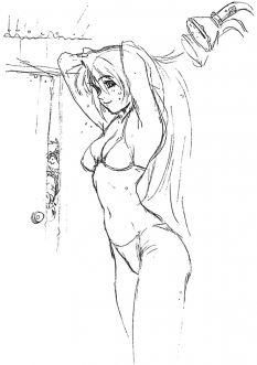 Elly Shower Sketch concept art from the video game Xenogears