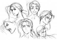 Fei Expression Sketches concept art from the video game Xenogears