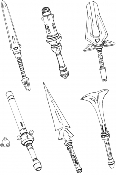 Vierge Weapons concept art from the video game Xenogears
