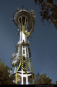 Space Needle Rigging Level concept art from the video game inFAMOUS Second Son by Levi Hopkins