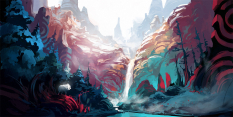 North Waterfall concept art from the video game Duelyst by Anton Fadeev
