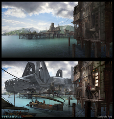 Floating Village concept art from the video game Titanfall by James Paick