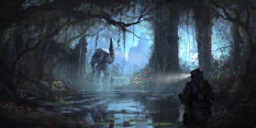 Swamp Temple At Night concept art from the video game Titanfall by Tu Bui