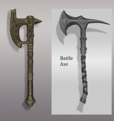 Dwemer Battle Axe concept art from The Elder Scrolls V: Skyrim by Adam Adamowicz