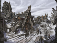 Windhelm Street Rough Sketch concept art from The Elder Scrolls V: Skyrim by Adam Adamowicz