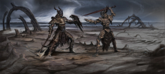 Dragon Graveyard Duel concept art from The Elder Scrolls V: Skyrim by Adam Adamowicz