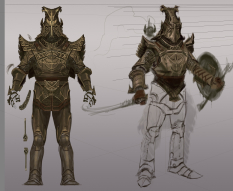 Dwemer Armor Rough Sketch concept art from The Elder Scrolls V: Skyrim by Adam Adamowicz