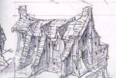 Windhelm House Rough Sketch concept art from The Elder Scrolls V: Skyrim by Adam Adamowicz