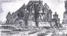 Windhelm Rough Sketch concept art from The Elder Scrolls V: Skyrim by Adam Adamowicz