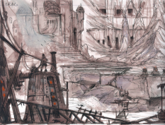 Riverfront concept art from The Elder Scrolls V: Skyrim by Adam Adamowicz