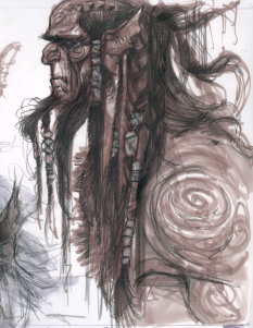 Giant Face Sketch concept art from The Elder Scrolls V: Skyrim by Adam Adamowicz