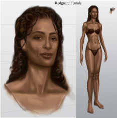 Redguard Female concept art from The Elder Scrolls V: Skyrim by Adam Adamowicz