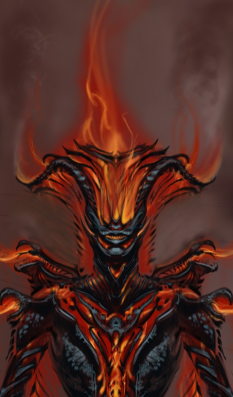 Flame Atronach concept art from The Elder Scrolls V: Skyrim by Adam Adamowicz