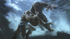 Concept art of Frost Troll Fight from The Elder Scrolls V: Skyrim by Ray Lederer