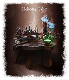 Concept art of Alchemy Table from The Elder Scrolls V: Skyrim by Ray Lederer