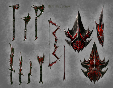 Concept art of Daedric Weapons from The Elder Scrolls V: Skyrim by Ray Lederer
