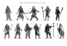 Concept art of Female Mage Robes Sketches from The Elder Scrolls V: Skyrim by Ray Lederer