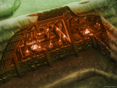 Concept art of Longhouse Cutaway from The Elder Scrolls V: Skyrim by Ray Lederer