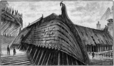 Concept art of Jorrvaskr Boat Shape from The Elder Scrolls V: Skyrim by Ray Lederer