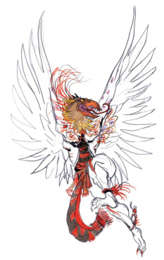 Concept art of Garuda from the video game Final Fantasy Iii by Yoshitaka Amano