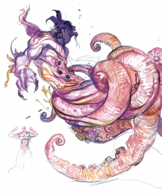 Concept art of Kraken from the video game Final Fantasy Iii by Yoshitaka Amano
