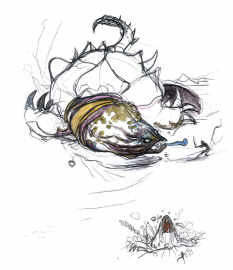 Concept art of Land Turtle from the video game Final Fantasy Iii by Yoshitaka Amano
