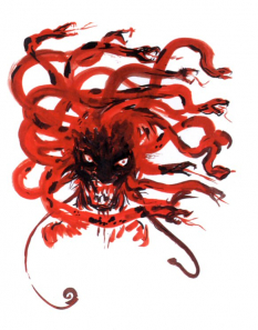 Concept art of Medusa from the video game Final Fantasy Iii by Yoshitaka Amano