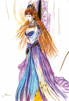 Concept art of Sara Altney from the video game Final Fantasy Iii by Yoshitaka Amano