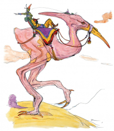 Concept art of Chocobo from the video game Final Fantasy Iii by Yoshitaka Amano