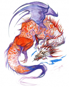 Concept art of Red Dragon from the video game Final Fantasy Iii by Yoshitaka Amano
