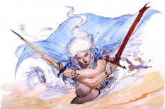 Concept art of Advancing Warrior Small from the video game Final Fantasy Iii by Yoshitaka Amano