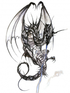 Concept art of Bahamut from the video game Final Fantasy Iii by Yoshitaka Amano