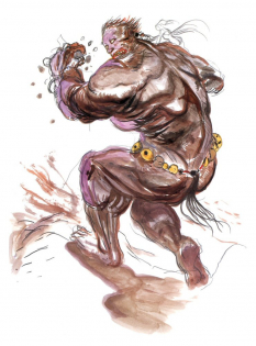 Concept art of Titan Summon from the video game Final Fantasy Iii by Yoshitaka Amano