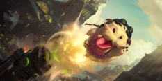 Concept art of Daring Poro from the video game Legends Of Runeterra by Sixmorevodka and Gerald Parel and Chris Kintner and William Gist