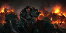 Concept art of Darius from the video game Legends Of Runeterra by Sixmorevodka and Claudiu Antoniu Magherusan and Gerald Parel and Chris Kintner