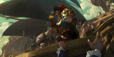 Concept art of Gangplank from the video game Legends Of Runeterra by Sixmorevodka and William Gist and Claudiu Antoniu Magherusan and Gerald Parel