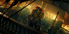 Concept art of Gangplank from the video game Legends Of Runeterra by Sixmorevodka and Gerald Parel and Valentin Gloaguen and Chris Kintner