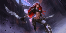 Concept art of Katarina from the video game Legends Of Runeterra by Sixmorevodka and Gerald Parel and Jelena Kevic Djurdjevic and Timo Mimus
