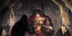 Concept art of Minotaur Reckoner from the video game Legends Of Runeterra by Sixmorevodka and Gerald Parel and Michal Ivan