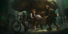 Concept art of Piltover Sweet Cap Peddler from the video game Legends Of Runeterra by Sixmorevodka and Marko Djurdjevic and Claudiu Antoniu Magherusan and Chris Kintner