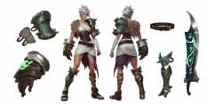 Concept art of Riven from the video game Legends Of Runeterra by Sixmorevodka and Gerald Parel and Jelena Kevic Djurdjevic